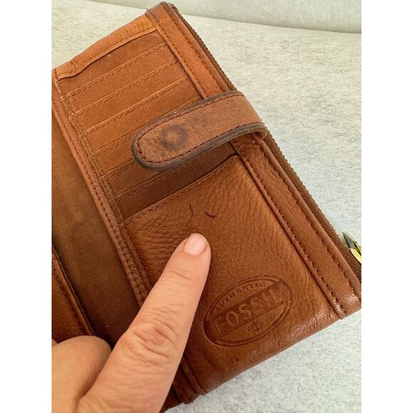 Fossil Derrick Executive Wallet Brown Cow Hide Leather Bifold - Picture 6 of 12